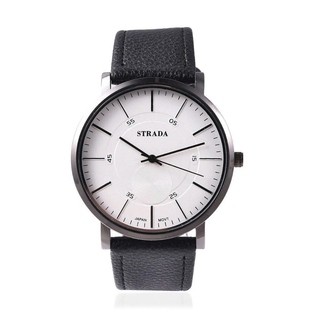 Strada Watch With Black Faux Leather Straps